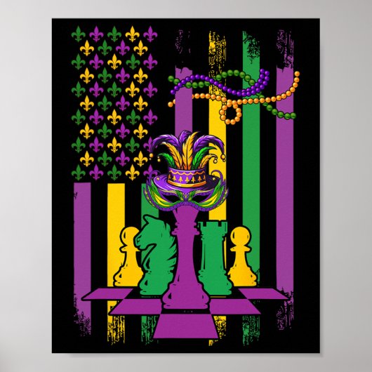 Amerikaanse vlag Mardi Gras Schaakspeler Team Funn Poster (Voorkant)