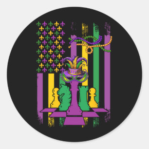 Amerikaanse vlag Mardi Gras Schaakspeler Team Funn Ronde Sticker