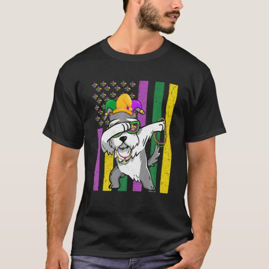 Amerikaanse vlag Mardi Gras Schnauzer Dog festival T-shirt (Voorkant)