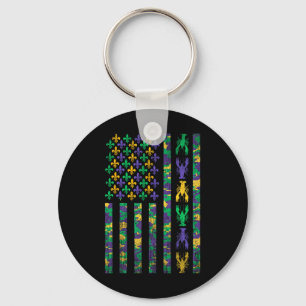 Amerikaanse Vlag Mardi Gras Shirts Mannen Vrouwen Sleutelhanger