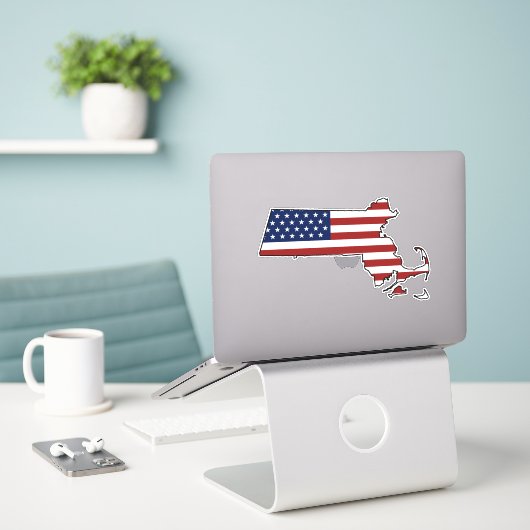 Amerikaanse vlag Massachusetts Sticker (Laptop op bureau)