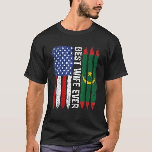 Amerikaanse vlag & Mauritanië vlag beste vrouw ooi T-shirt (Voorkant)