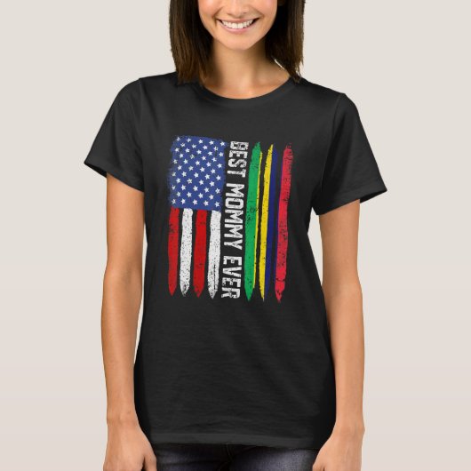 Amerikaanse vlag & Mauritius vlag Beste mama ooit  T-shirt (Voorkant)