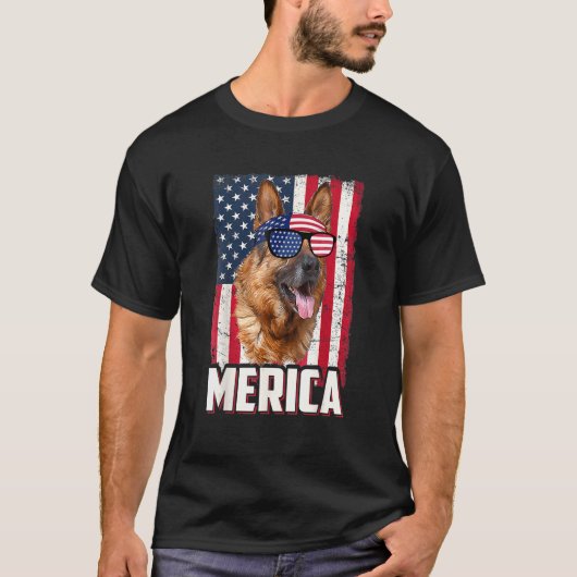 Amerikaanse Vlag Merica Duitse Herder 4 juli T-shirt (Voorkant)