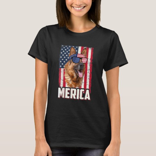 Amerikaanse vlag Merica German Shepherd , 4 juli T-shirt (Voorkant)