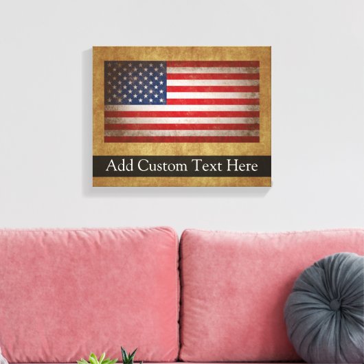 Amerikaanse vlag met aangepaste tekst Canvas Afdruk (Insitu (Woonkamer))