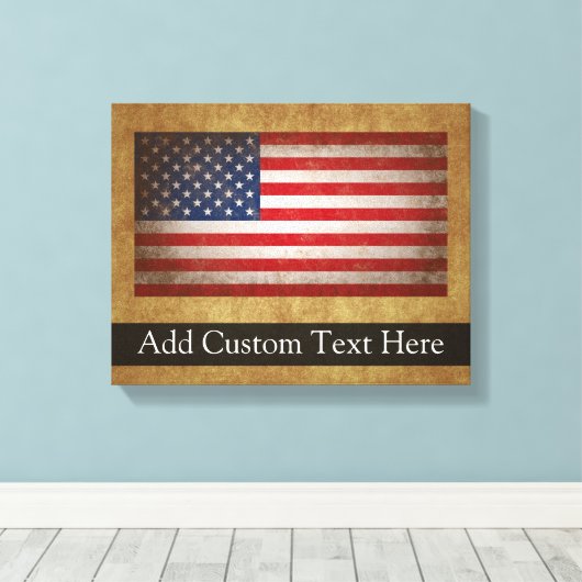Amerikaanse vlag met aangepaste tekst Canvas Afdruk (Insitu (Houten vloer))