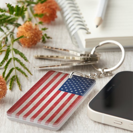 Amerikaanse vlag met aangepaste tekst Sleutelhanger (Voorkant Rechts)