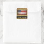  Amerikaanse vlag met aangepaste tekst Vierkante Sticker (Tas)