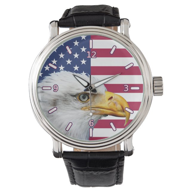 Amerikaanse vlag met adelaar lederen band horloge (Voorkant)