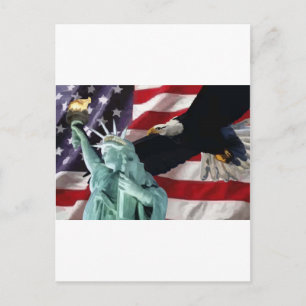Amerikaanse vlag met American Eagle en Lady Libert Briefkaart