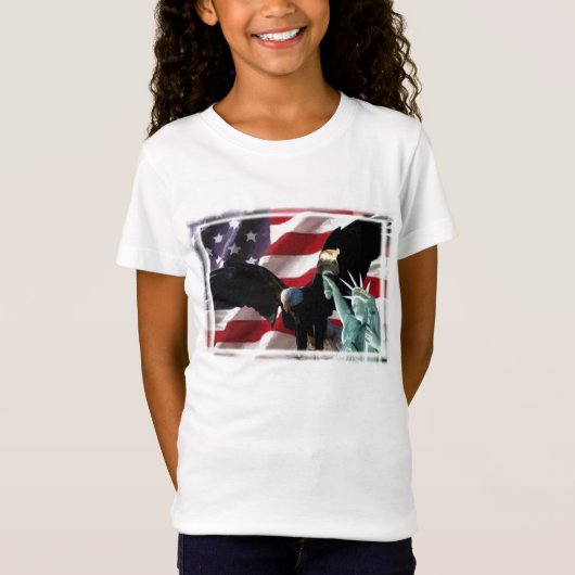 Amerikaanse vlag met American Eagle & Lady Liberty T-shirt (Voorkant)