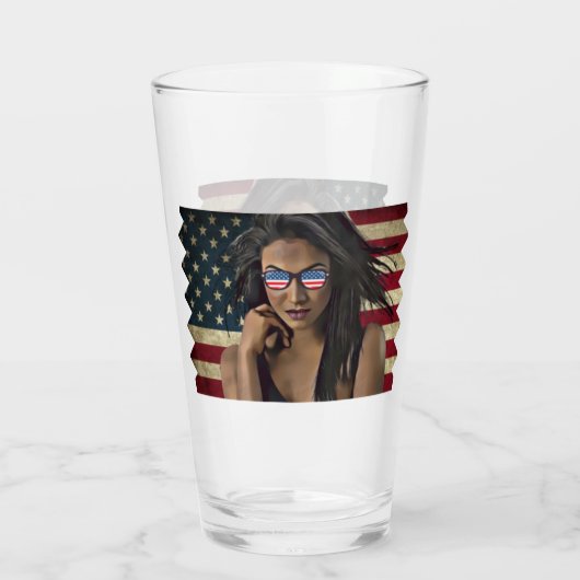 Amerikaanse vlag met Amerikaanse vlag Glas (Achterkant)