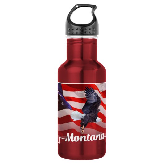 Amerikaanse vlag met Bald Eagle in Montana overzic Waterfles (Voorkant)