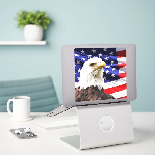 Amerikaanse vlag met Bald Eagle Sticker (Laptop op bureau)