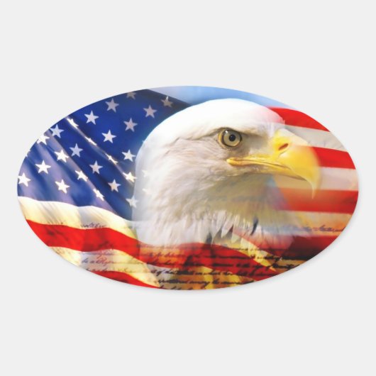 Amerikaanse vlag met Bald Eagle Stucker Ovale Sticker (Voorkant)