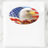 Amerikaanse vlag met Bald Eagle Stucker Ovale Sticker (Tas)