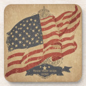 Amerikaanse vlag met bewerkbare tekst Bier Onderzetter (Voorkant)