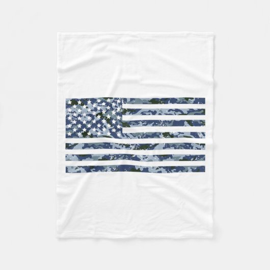 Amerikaanse vlag met blauwe camouflage fleece deken (Voorkant)