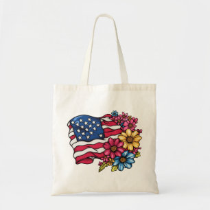 Amerikaanse vlag met bloemen Patriottische Canvas  Tote Bag