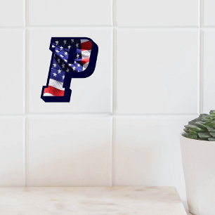 Amerikaanse vlag met de letter "P" Grote fotokeram Tegeltje