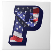Amerikaanse vlag met de letter "P" Grote fotokeram Tegeltje (Voorkant)