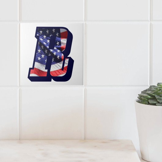 Amerikaanse vlag met de letter "R" Grote fotokeram Tegeltje