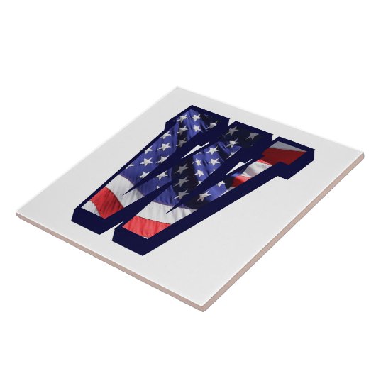 Amerikaanse vlag met de titel "W" Grote-fotokerami Tegeltje (Zijkant)