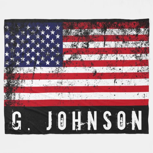 Amerikaanse vlag met drukstijl Aangepaste naam Fleece Deken (Voorkant (Horizontaal))