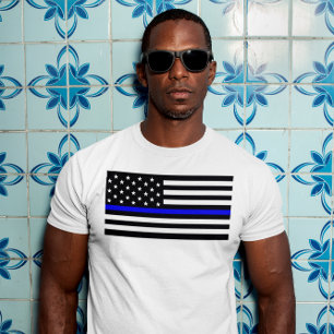 Amerikaanse vlag met dunne blauwe lijn ondersteuni t-shirt