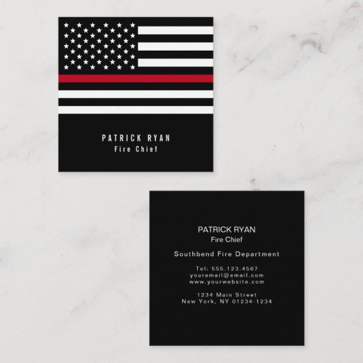 Amerikaanse vlag met dunne rode lijn vierkante visitekaartje (Voorkant / Achterkant)