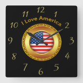 Amerikaanse vlag met een gouden lijst vierkante klok (Voorkant)