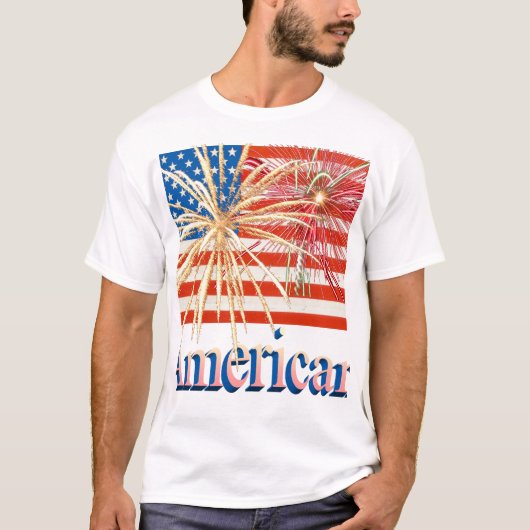 Amerikaanse vlag met Fireworks T-shirt (Voorkant)