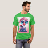 Amerikaanse vlag met Flamingo Cartoon-14484 T-shirt (Voorkant volledig)