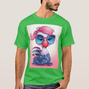 Amerikaanse vlag met Flamingo Cartoon-14484 T-shirt