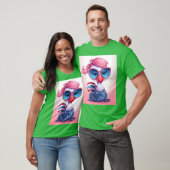 Amerikaanse vlag met Flamingo Cartoon-14484 T-shirt (Unisex)