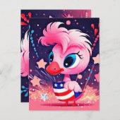 Amerikaanse vlag met Flamingo Cartoon-69216 Briefkaart (Voorkant / Achterkant)