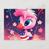 Amerikaanse vlag met Flamingo Cartoon-69216 Briefkaart (Achterkant)