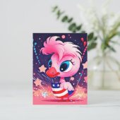 Amerikaanse vlag met Flamingo Cartoon-69216 Feestdagenkaart (Staand voorkant)