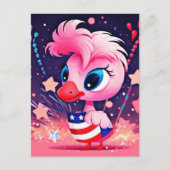 Amerikaanse vlag met Flamingo Cartoon-69216 Feestdagenkaart (Voorkant)