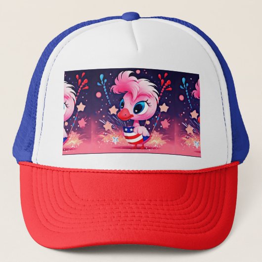Amerikaanse vlag met Flamingo Cartoon-69216 Trucker Pet (Voorkant)