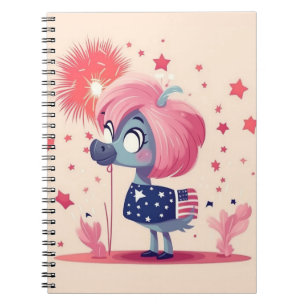 Amerikaanse vlag met Flamingo Cartoon-69219 Notitieboek