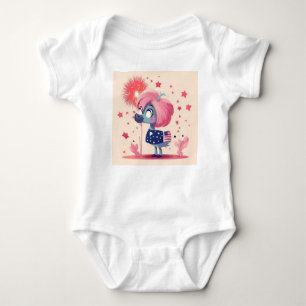 Amerikaanse vlag met Flamingo Cartoon-69219 Romper