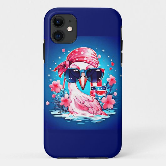 Amerikaanse vlag met Flamingo Cartoon-69681 Case-Mate iPhone Case (Achterkant)