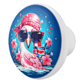 Amerikaanse vlag met Flamingo Cartoon-69681 Keramische Knop (Rechts)