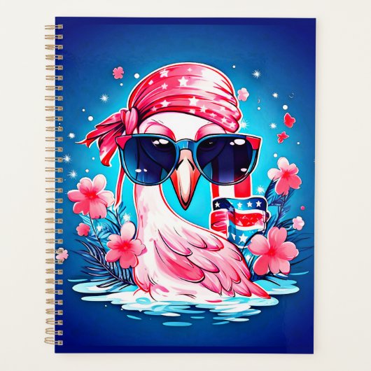 Amerikaanse vlag met Flamingo Cartoon-69681 Planner (Voorkant)