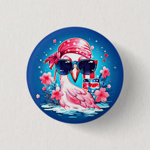 Amerikaanse vlag met Flamingo Cartoon-69681 Ronde Button 3,2 Cm