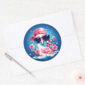 Amerikaanse vlag met Flamingo Cartoon-69681 Ronde Sticker (Envelop)