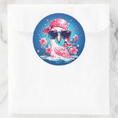 Amerikaanse vlag met Flamingo Cartoon-69681 Ronde Sticker (Tas)
