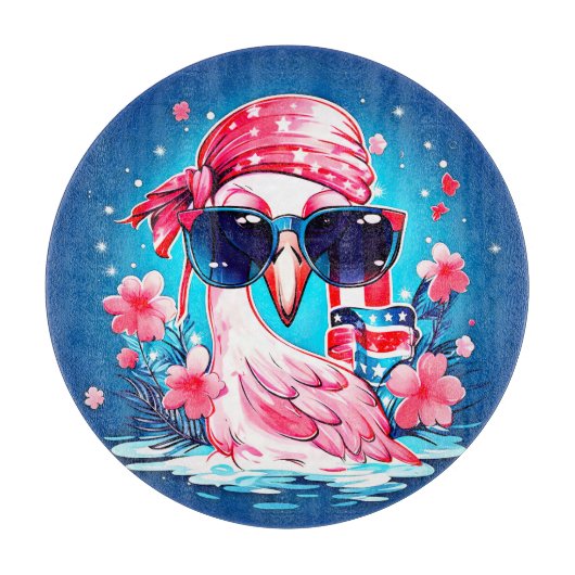 Amerikaanse vlag met Flamingo Cartoon-69681 Snijplank (Voorkant)